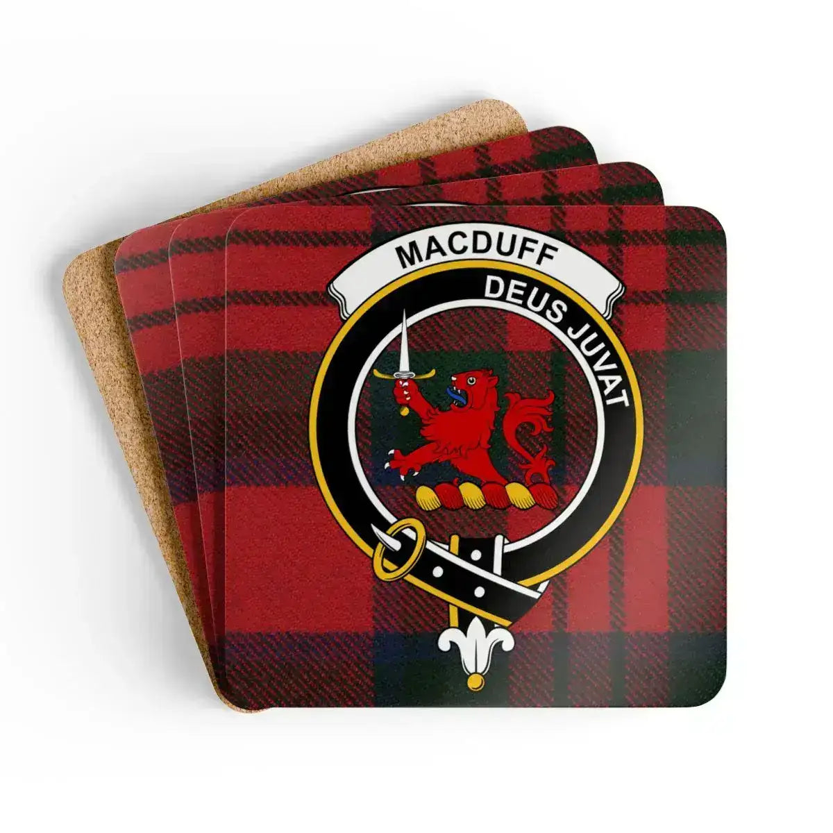 Macduff Deus Juvat Red Plaid Print Coaster Set product type
