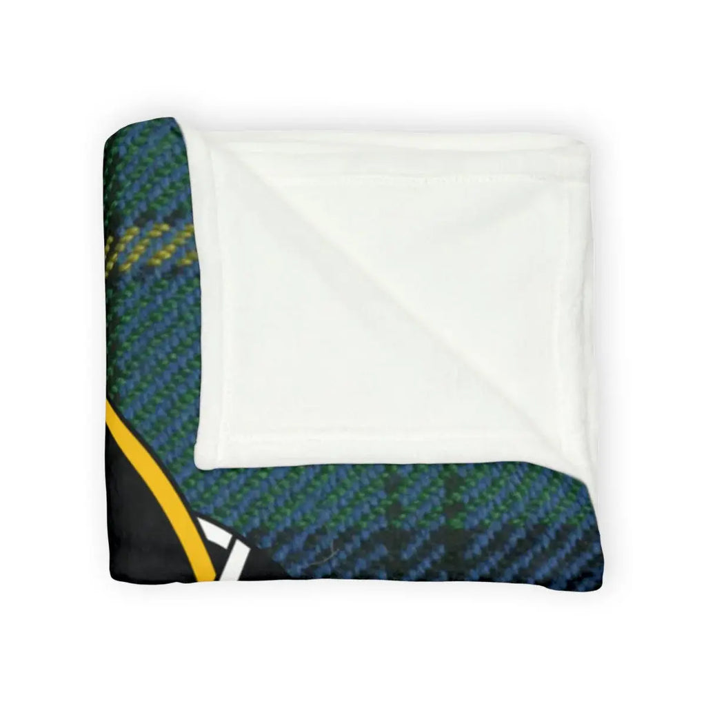 Cozy Blue Green Plaid Blanket with Yellow Stripe Accent