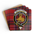 MacGillivray clan crest tartan coaster set — Touch Not the Cat glossy print on cork-backed square