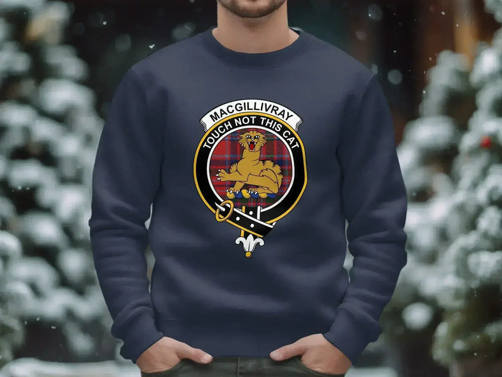 MacGillivray clan crest sweatshirt in forest green — ribbed cuffs and printed front crest