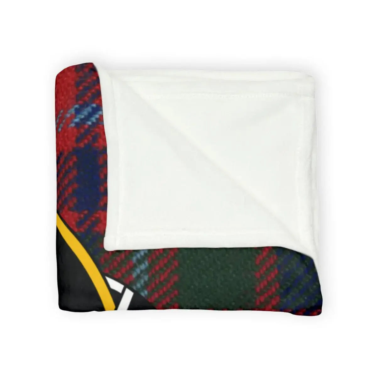 MacGillivray tartan throw showing red and green plaid crest print — soft 50x60 polyester