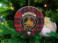 MacGillivray clan crest tartan ceramic ornament — Touch Not the Cat double-sided 3-inch round