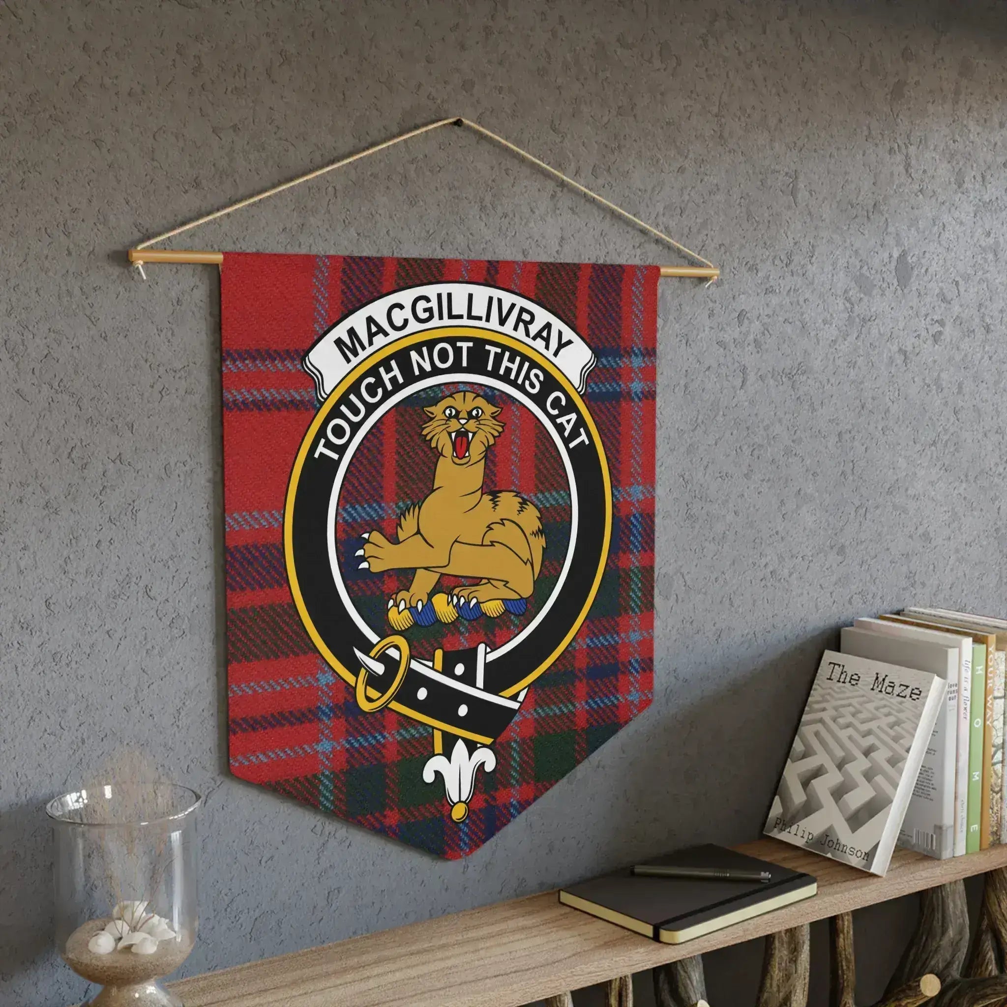 MacGillivray tartan pennant with wooden dowel — Scottish heritage wall display 18x21 inch
