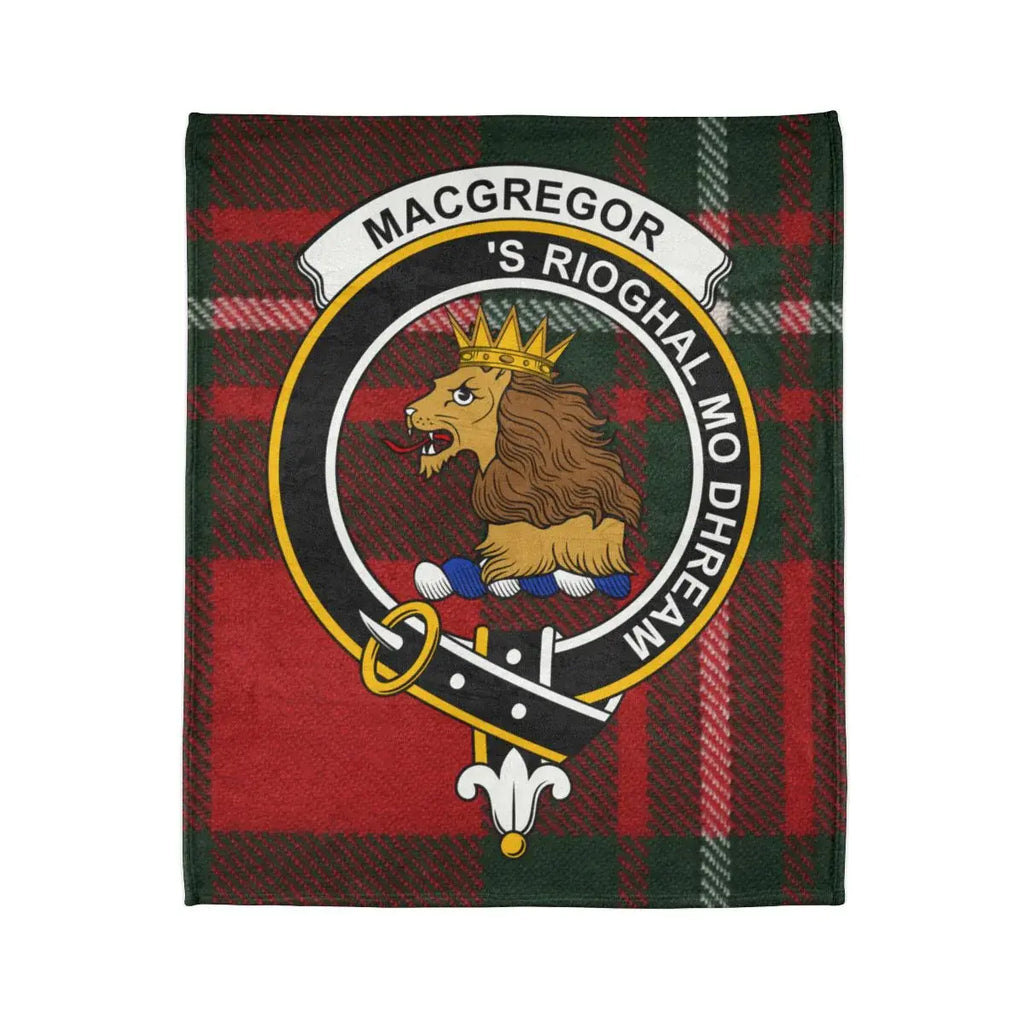 MacGregor tartan plaid crest design throw blanket — 'S Rioghal Mo Dhream on 50x60 polyester