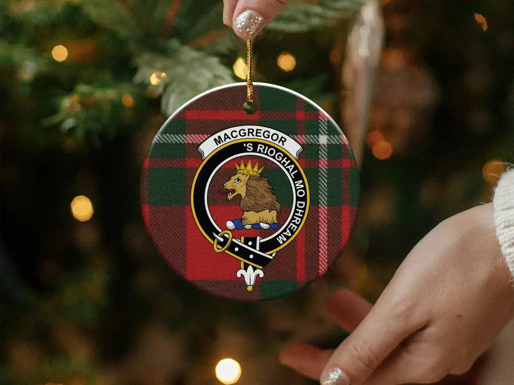 MacGregor clan crest Christmas ornament — glossy finish, double-sided 3-inch ceramic disc