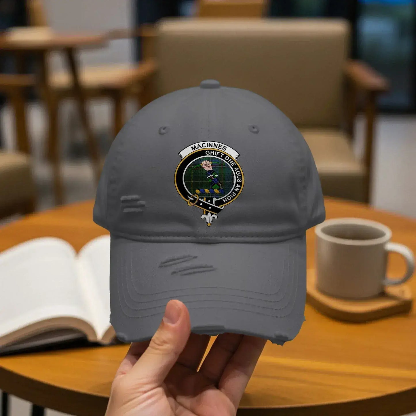 Distressed Gray Cap with Unique Embroidered Design product