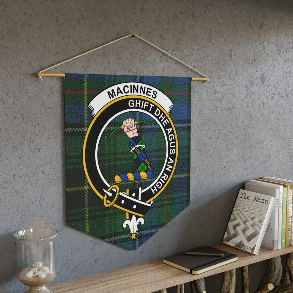 MacInnes tartan pennant with wooden dowel — Scottish heritage wall display 18x21 inch