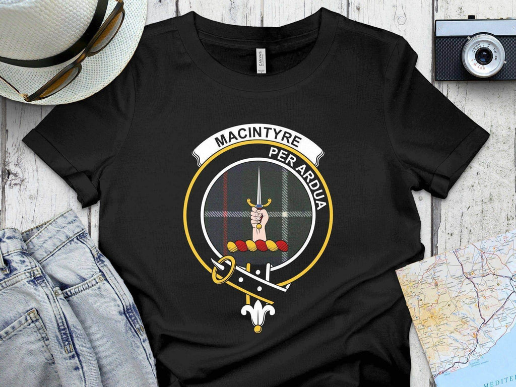 MacIntyre Per Ardua clan crest t-shirt — heraldic design on 100% cotton, unisex fit