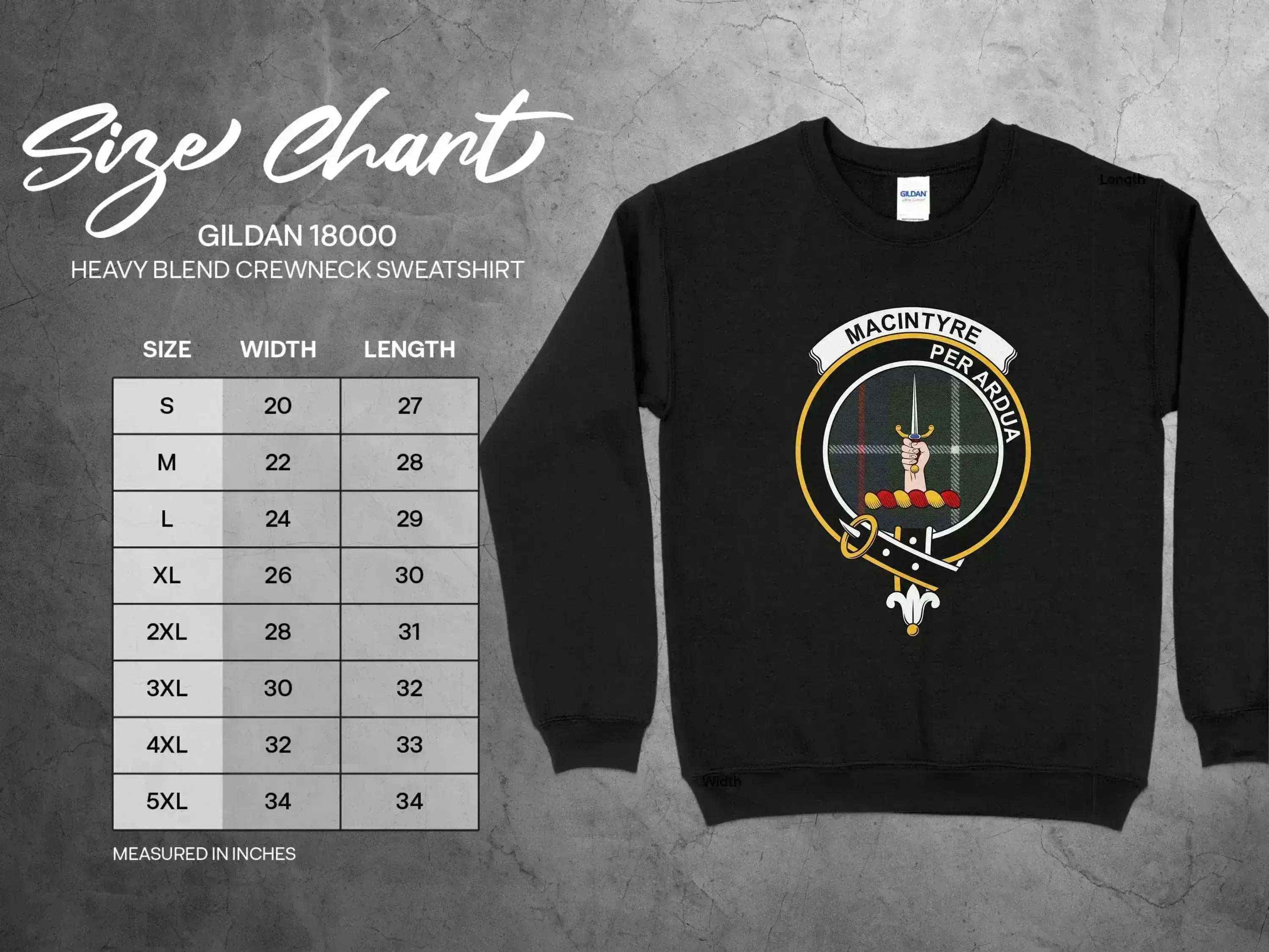 MacIntyre clan crest crewneck sweatshirt — Per Ardua heraldic design printed on fleece pullover