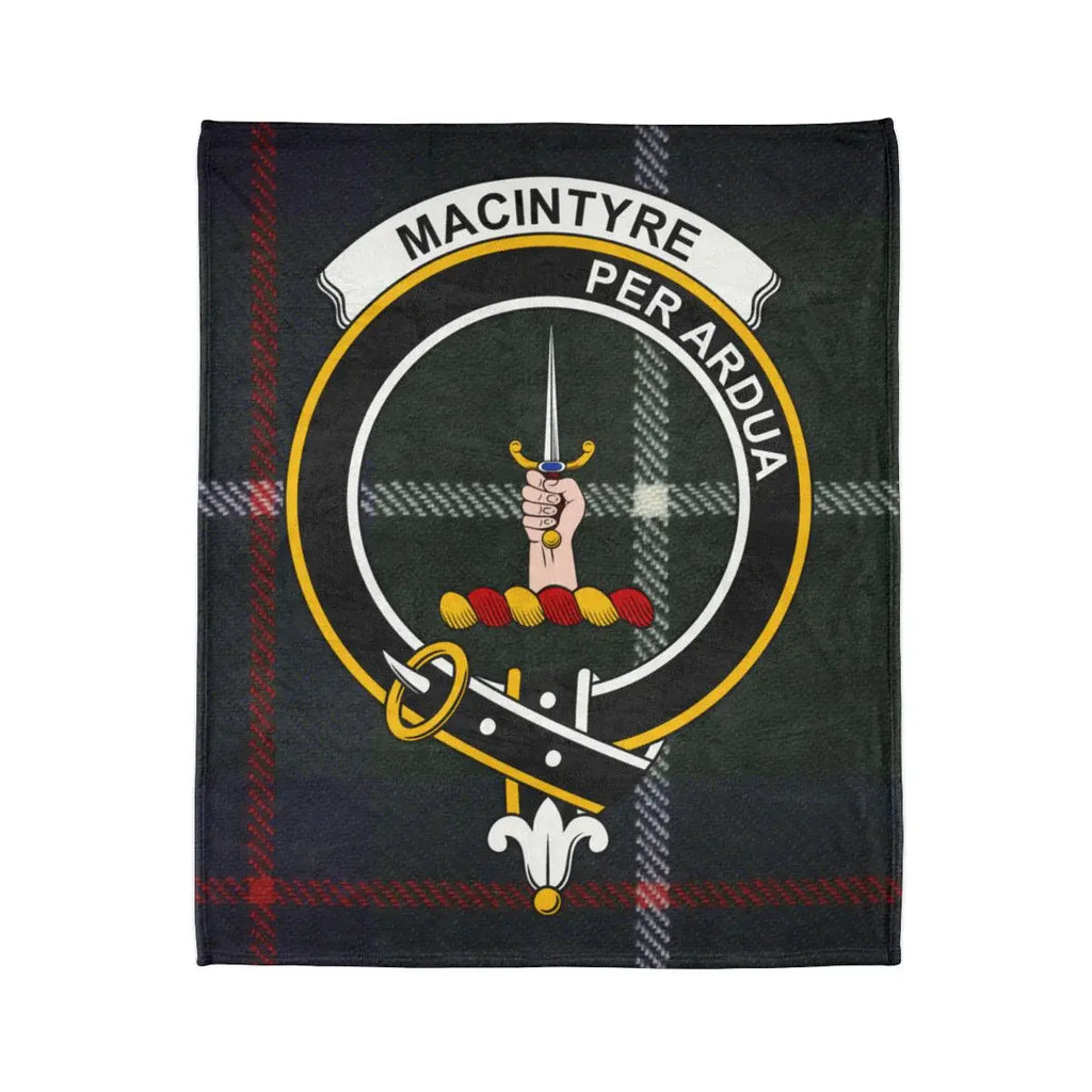 MacIntyre Per Ardua emblem tartan pattern throw blanket — clan crest on 50x60 polyester
