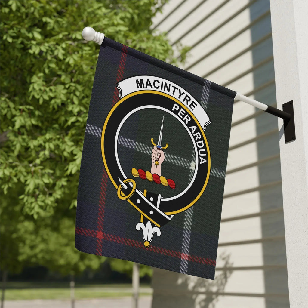 MacIntyre Per Ardua clan crest tartan garden flag 12x18 inches — poly poplin-canvas outdoor display
