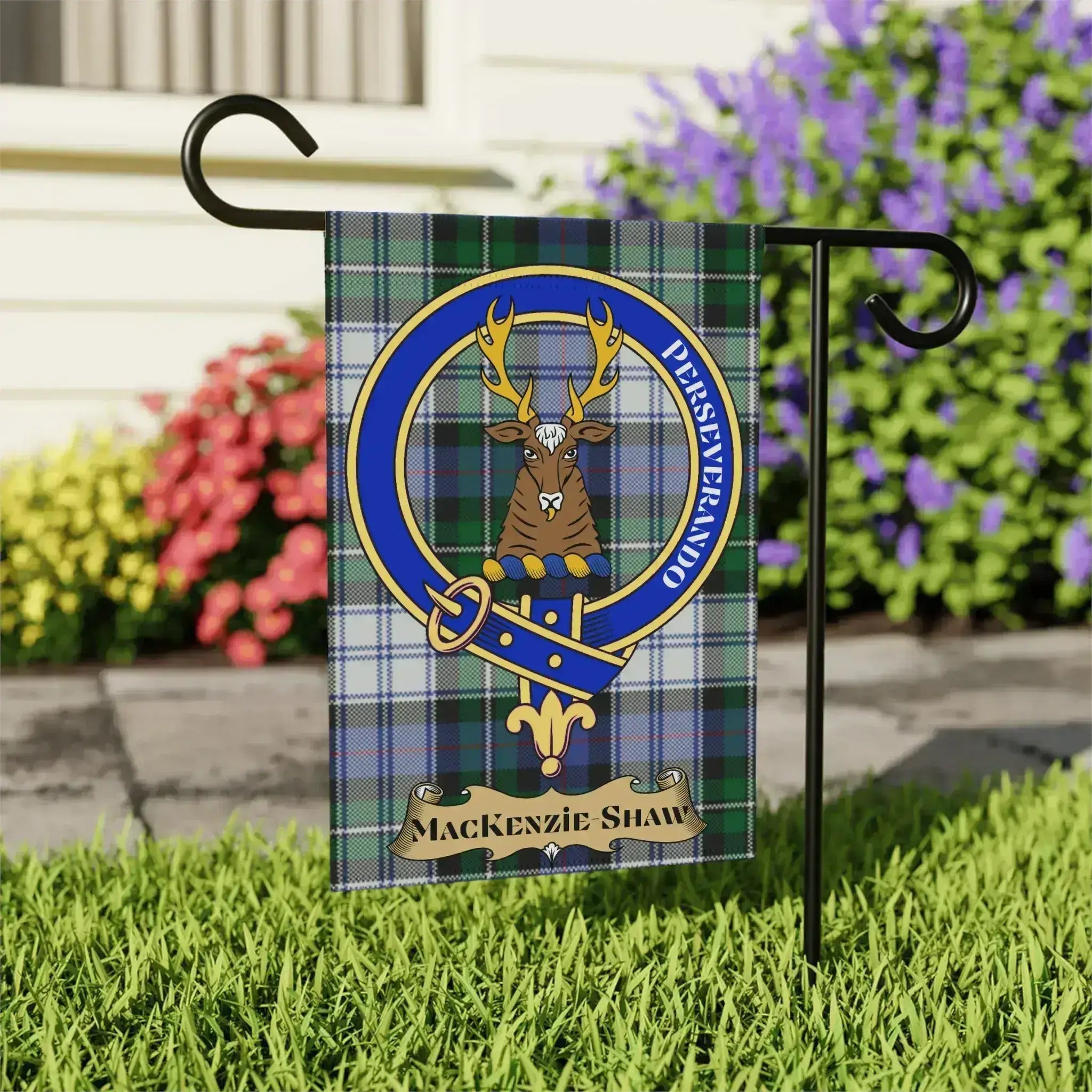 MacKenzie Shaw clan crest tartan garden flag 12x18 inches — poly poplin-canvas outdoor display