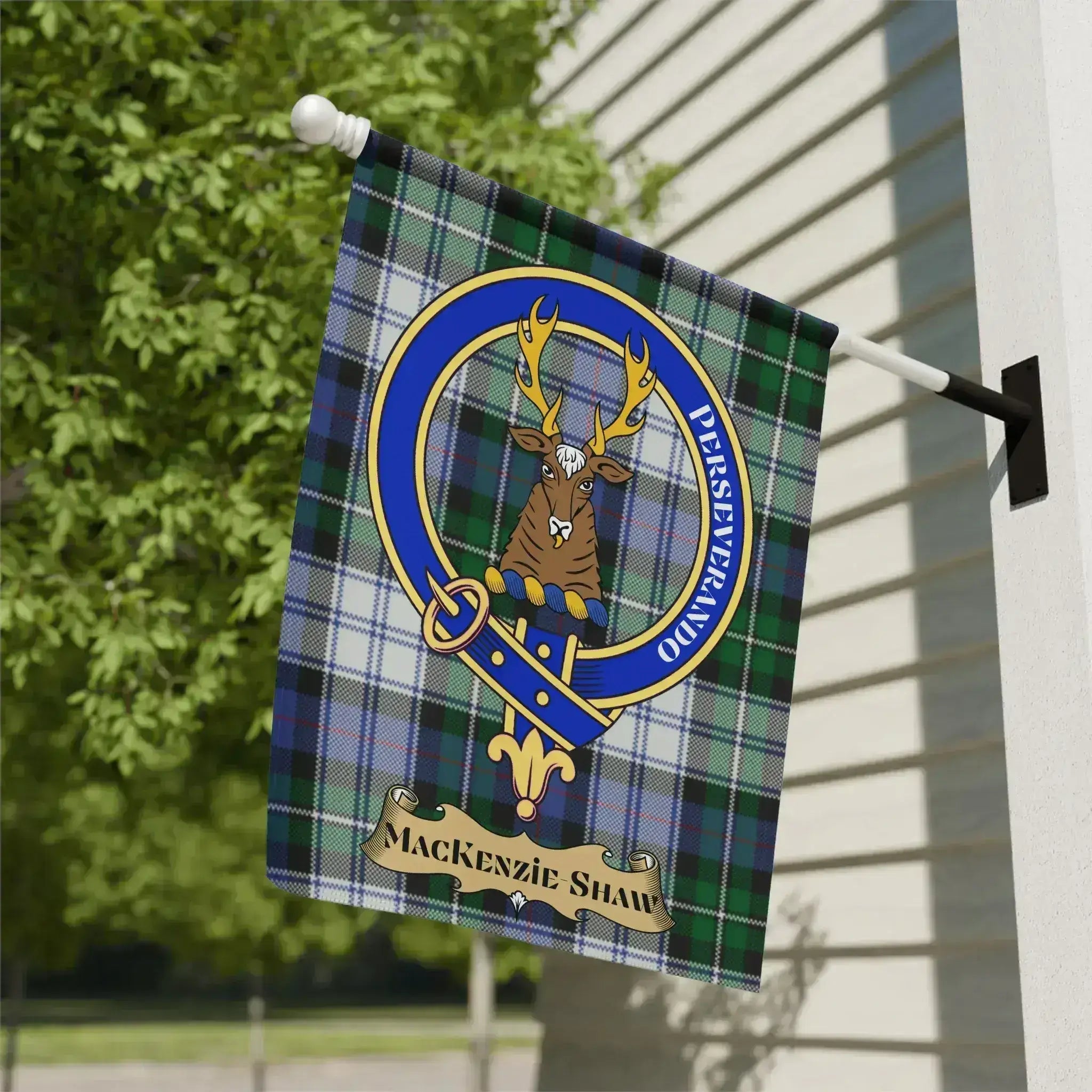 MacKenzie Shaw Perseverando clan crest tartan garden flag 24x32 inches — outdoor display