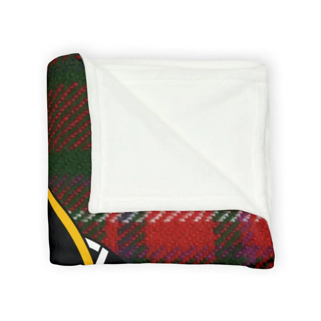 MacKinnon tartan throw showing plaid crest print — soft polyester 50x60 Fortune Favours the Bold