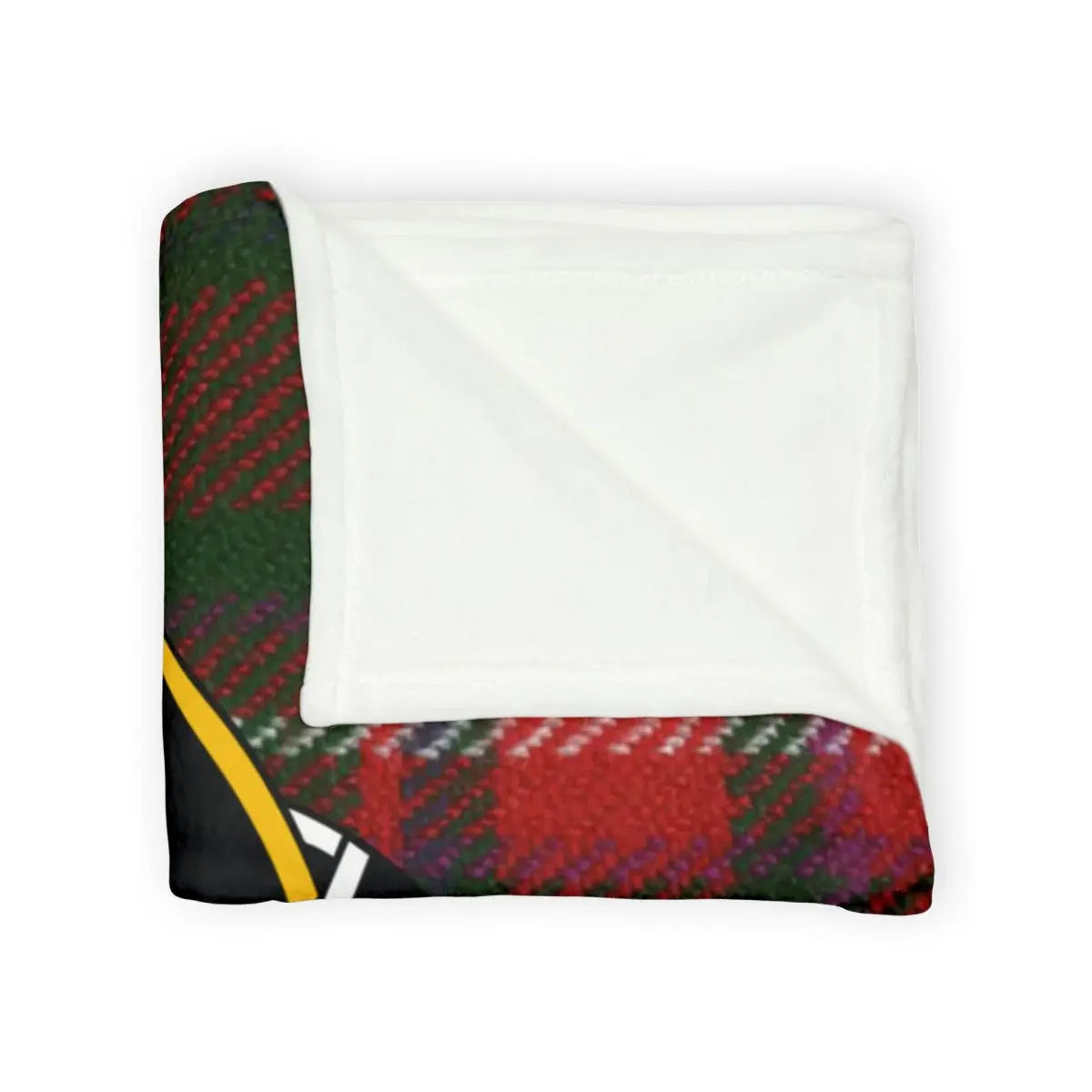 MacKinnon tartan throw showing plaid crest print — soft polyester 50x60 Fortune Favours the Bold