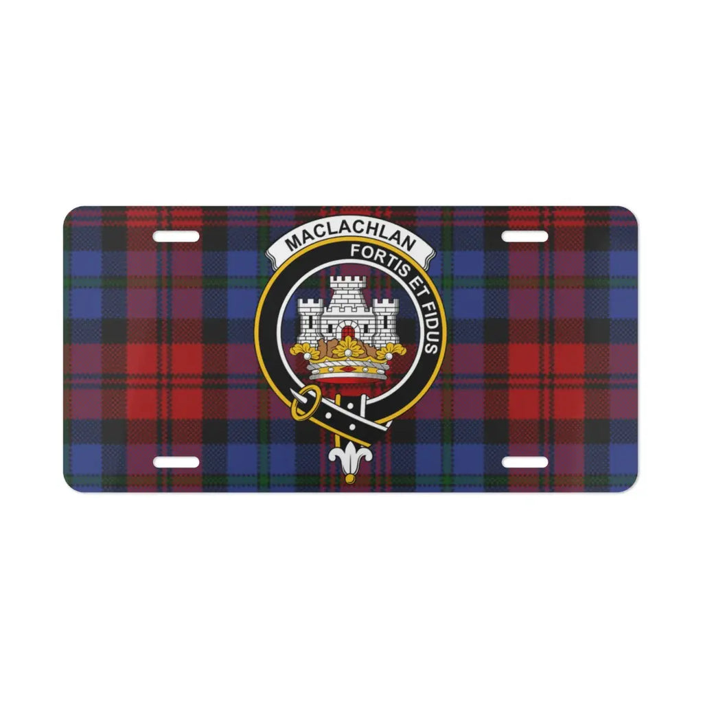 MacLachlan Fortis et Fidus emblem clan tartan design license plate — Strong and Faithful on aluminium