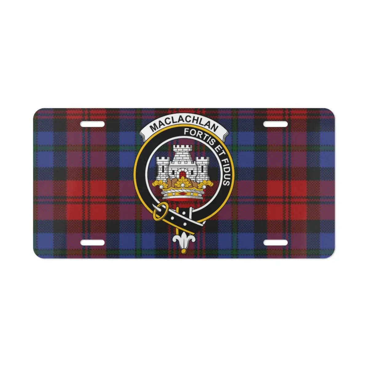 MacLachlan Fortis et Fidus emblem clan tartan design license plate — Strong and Faithful on aluminium
