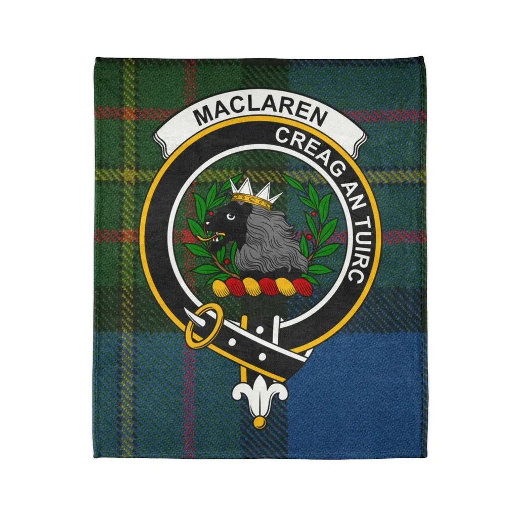 MacLaren clan crest tartan throw blanket laid flat — full Creag An Tuirc print