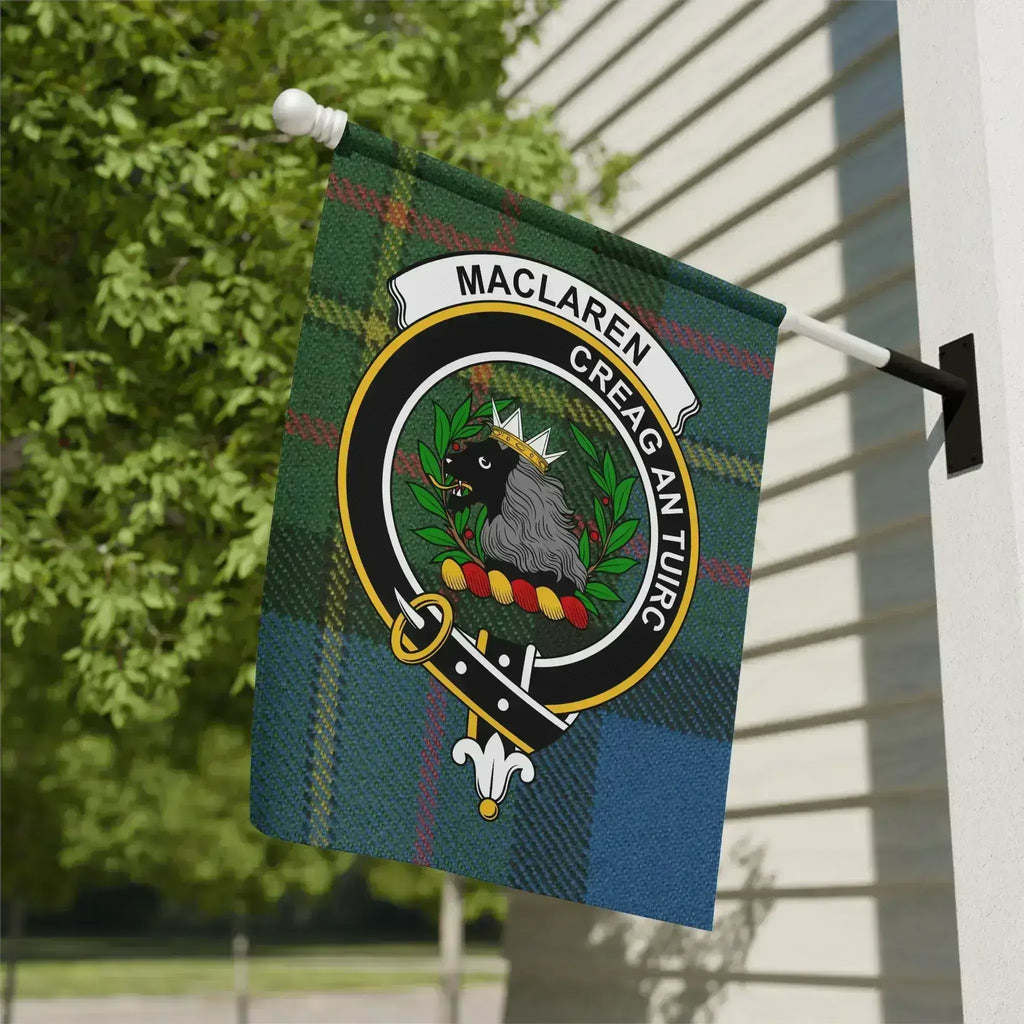 MacLaren clan crest tartan garden flag — Creag An Tuirc on poly canvas 12x18 inch