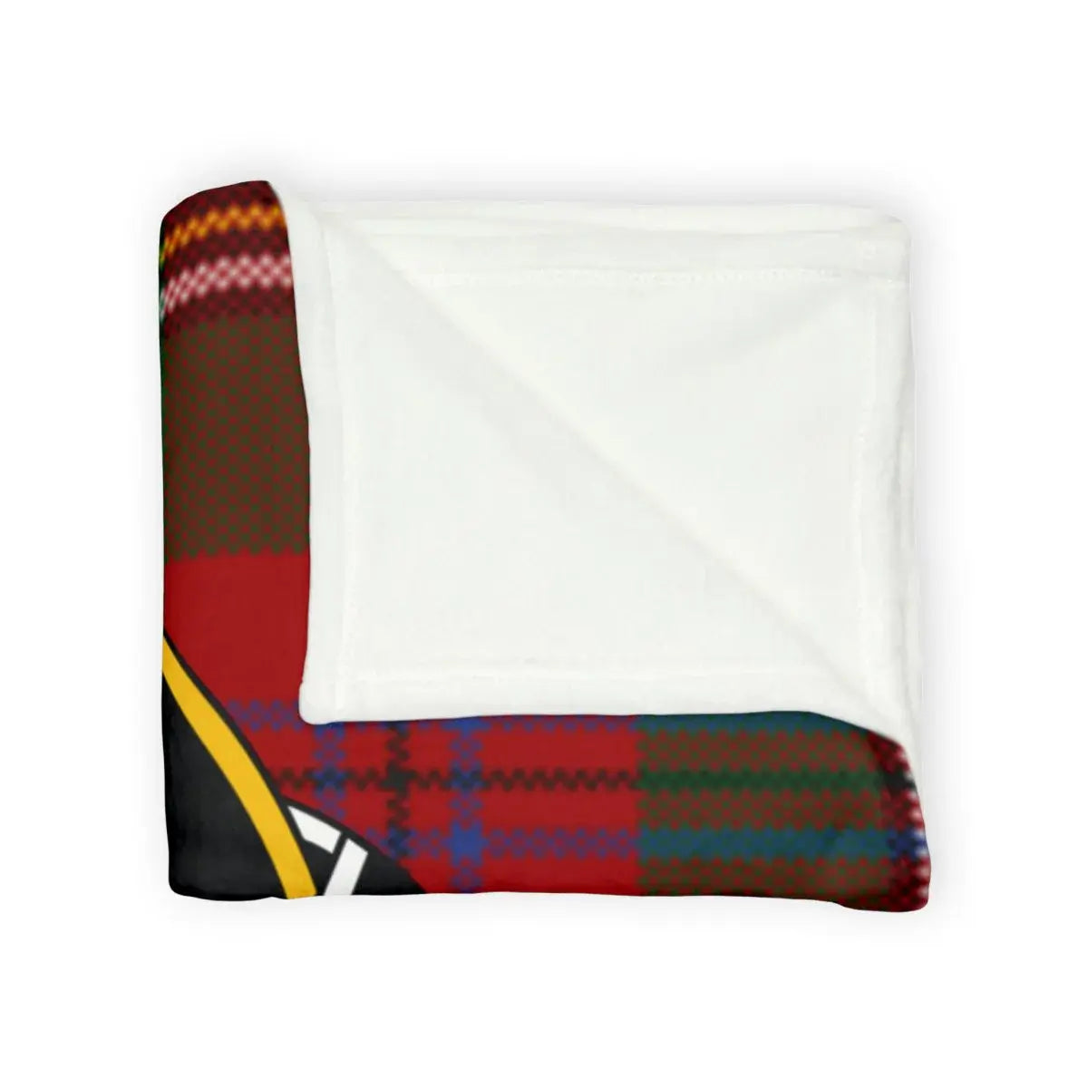 MacLean clan crest cosy red and green tartan throw blanket — lightweight 100% polyester