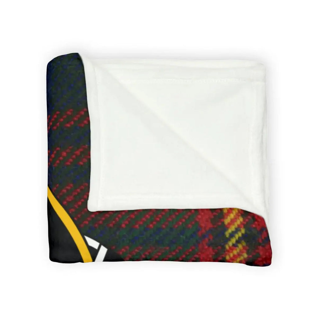 MacLennan tartan throw showing plaid crest print — soft polyester 50x60 Dum Spiro Spero blanket