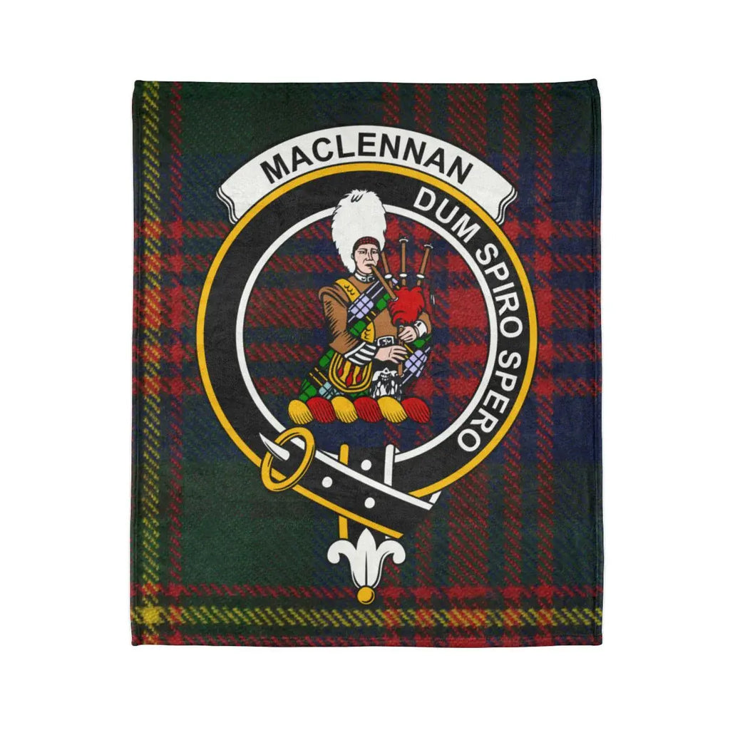 MacLennan clan crest tartan throw blanket laid flat — full Dum Spiro Spero print