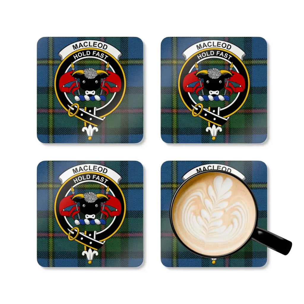 MacLeod Hold Fast clan crest coaster set of four — cork coasters with heraldic design
