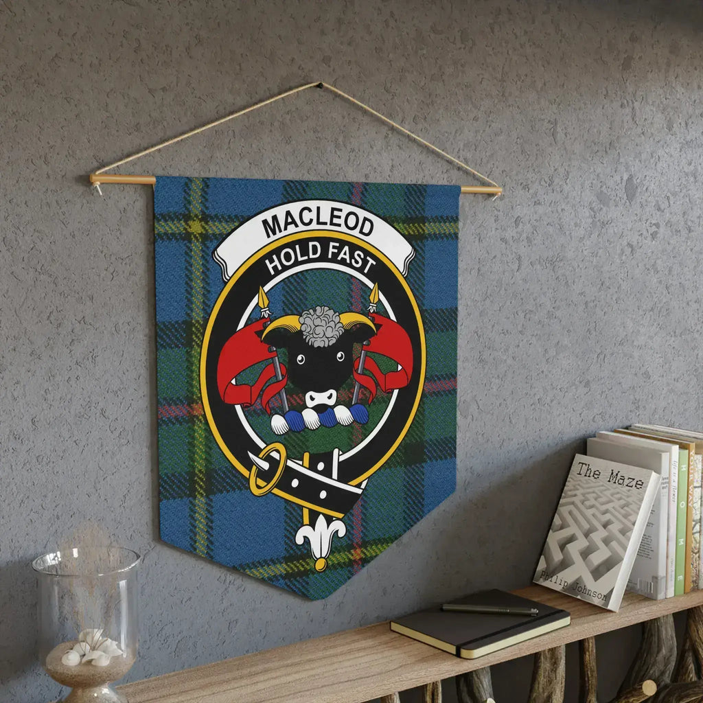 MacLeod Hold Fast plaid clan crest wall hanging banner — 18x21 inch pennant, wooden dowel