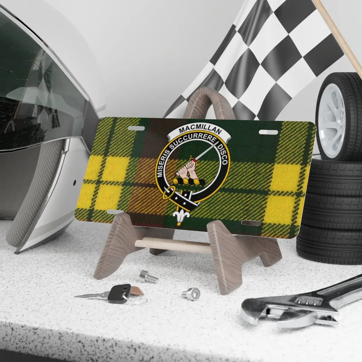 Clan MacMillan crest tartan novelty license plate — 12x6 inch aluminium with printed clan design