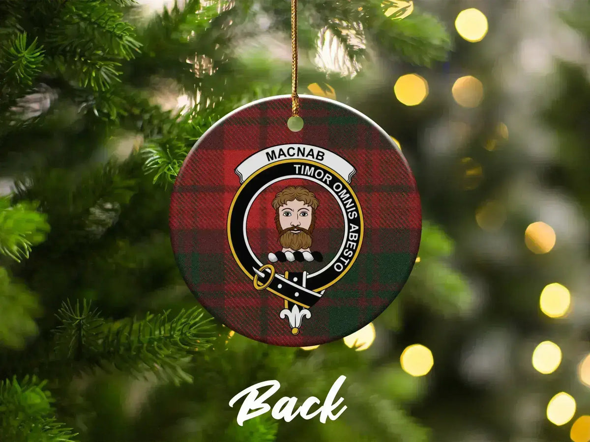 MacNab Scottish clan crest ornament reverse side — gold hanging string and UV print detail