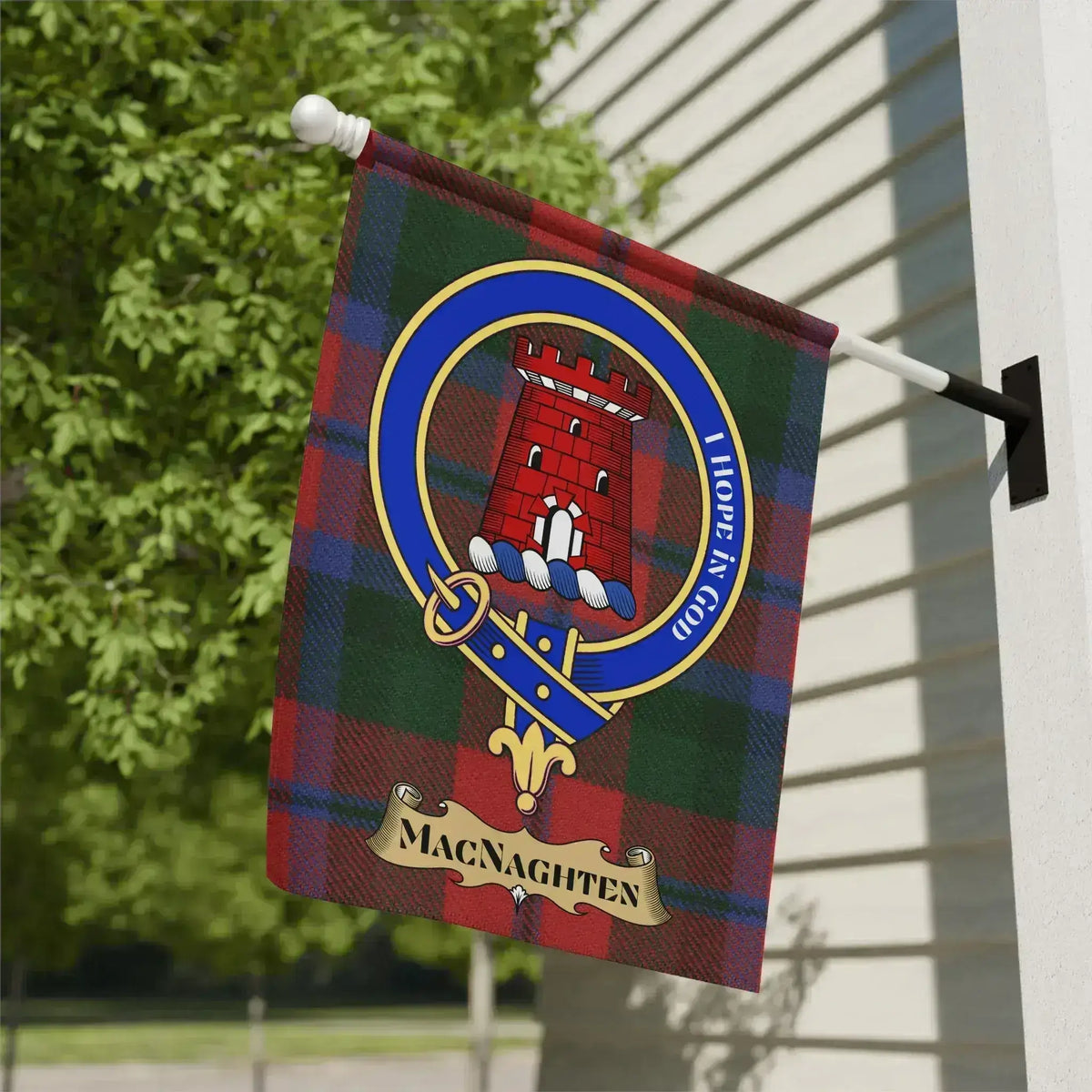 Macnaghten Crest with Tartan Background for Flag