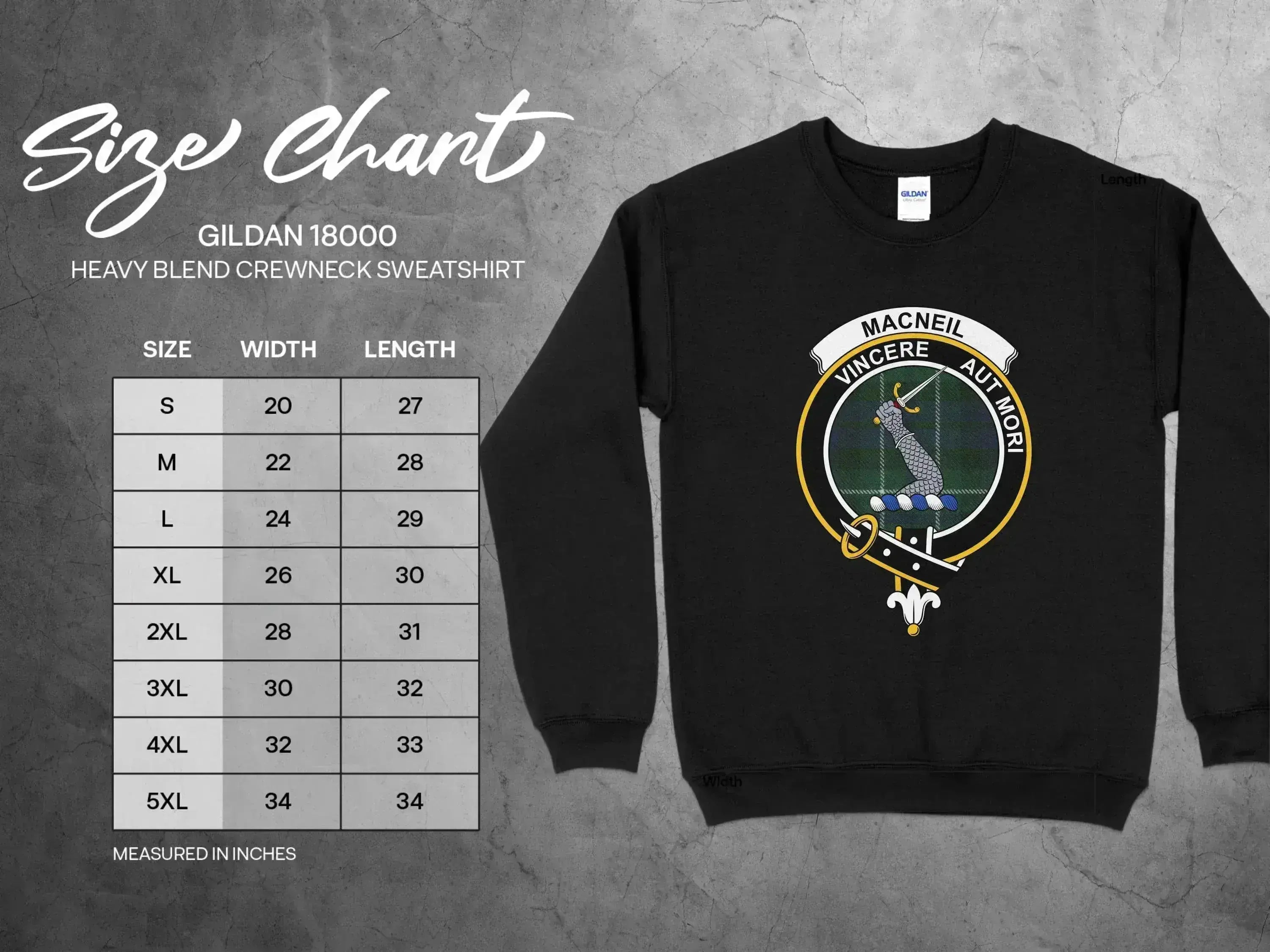 MacNeil clan crest crewneck sweatshirt — Vincere Aut Mori tartan badge printed on fleece pullover