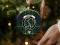 MacNeil tartan pattern ornament reverse side — 3-inch round ceramic holiday decoration