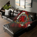 Clan MacNicol tartan throw blanket — 50"×60" printed polyester with red and black clan crest