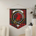 Clan MacNicol Scorrybreac tartan pennant — triangular wall banner with clan crest, 18" × 21"