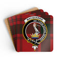 Clan MacQuarrie tartan coaster set — square cork-backed coaster with red and black clan crest print