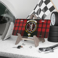 Clan MacQueen tartan novelty license plate — aluminium 12"×6" with Constant and Faithful clan crest