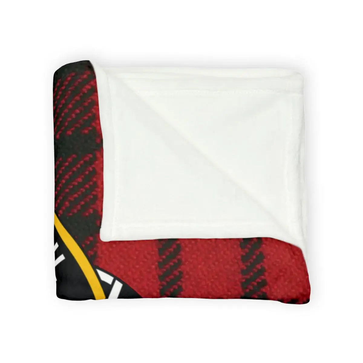 MacQueen tartan throw blanket — close-up of red and black plaid pattern and hemmed edge detail