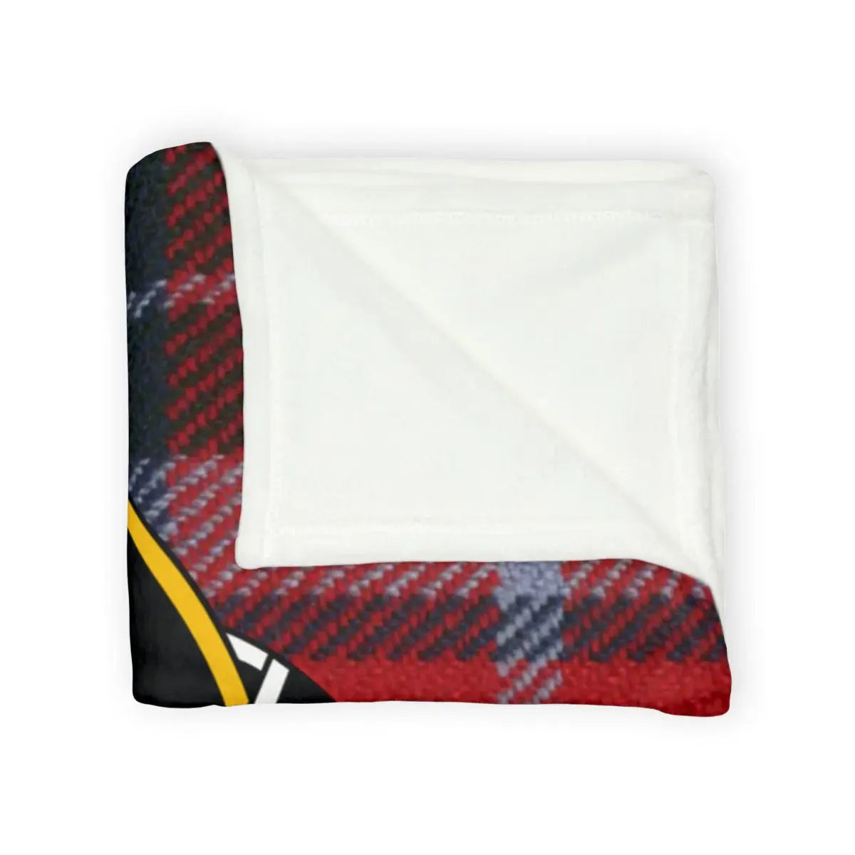 MacTavish tartan throw blanket — close-up of red and black plaid pattern and hemmed edge detail