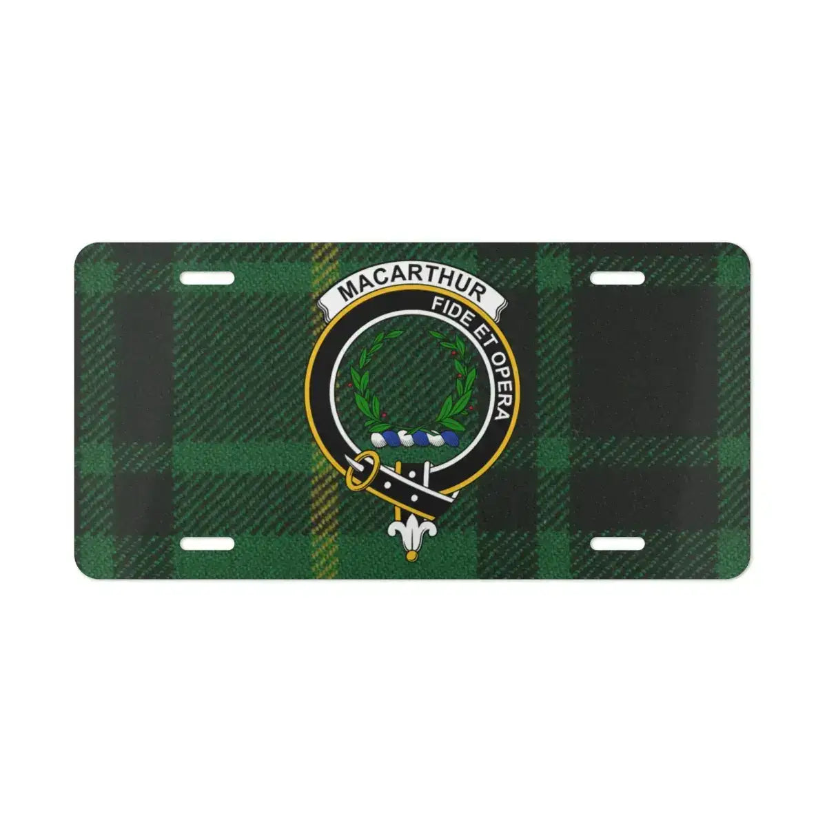 Macarthur Fide Et Opera Green Plaid License Plate product