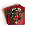 Clan MacAulay tartan crest coaster — Dulce Periculum on 3.75 inch square cork coaster