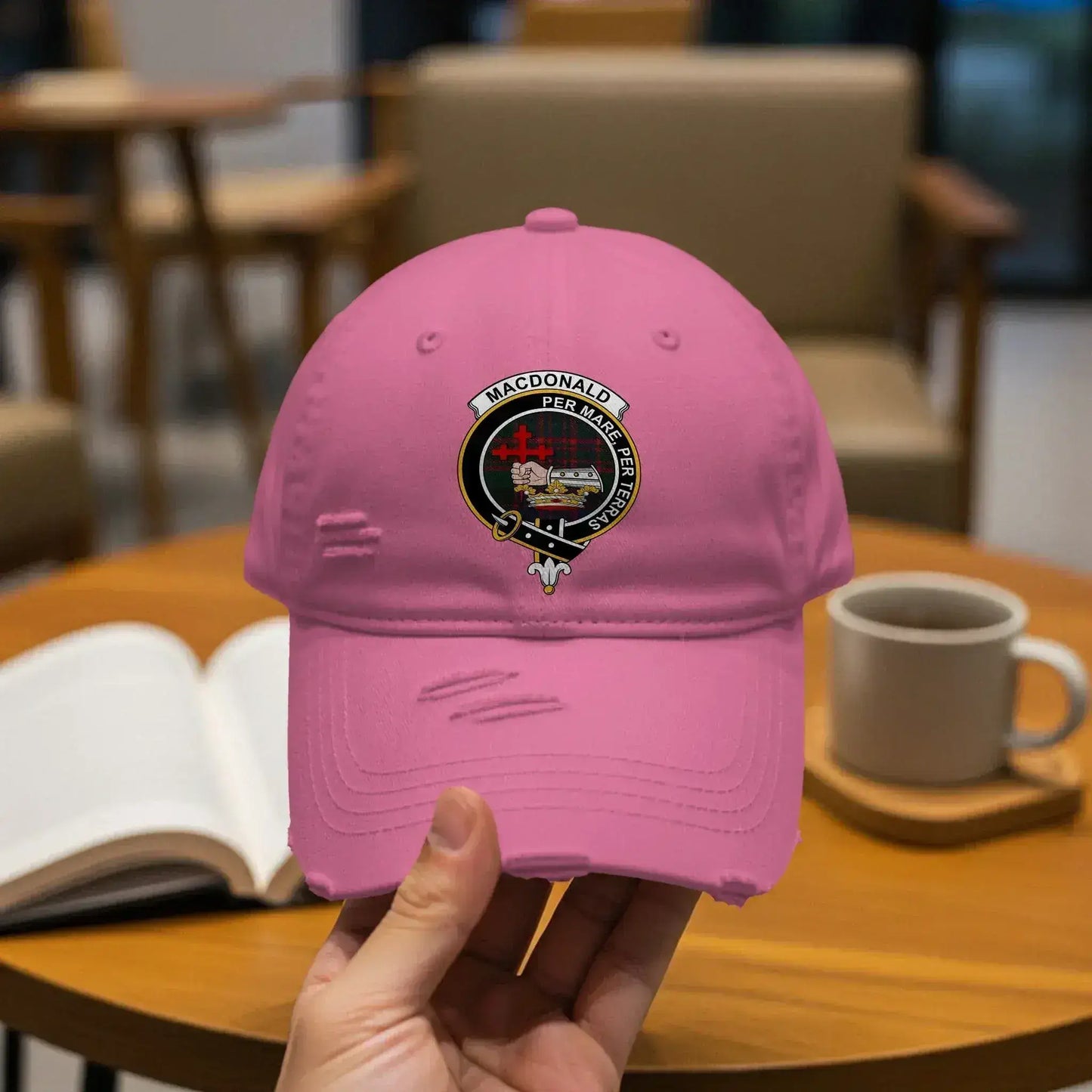 Unique Distressed Pink MacDonald Crest Baseball Cap product