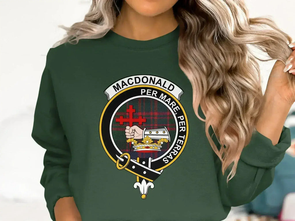 MacDonald Per Mare Per Terras emblem sweatshirt — clan crest heraldic on fleece