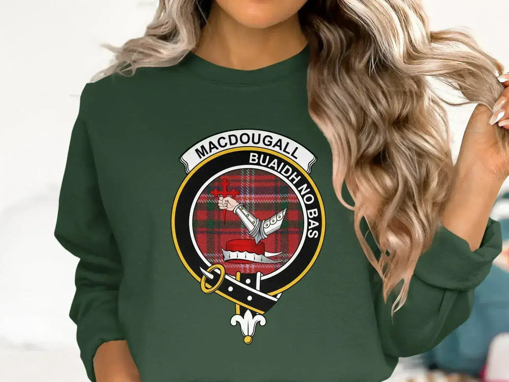 MacDougall clan badge Buaidh No Bas sweatshirt — Victory or Death heraldic on fleece