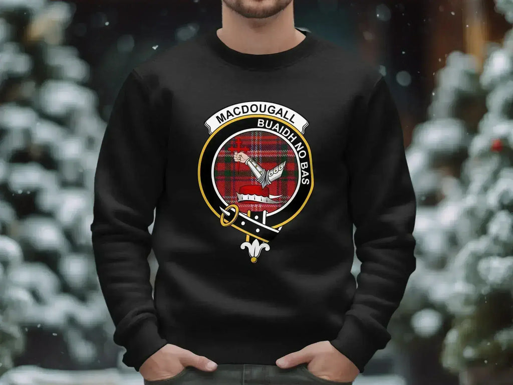 MacDougall Buaidh No Bas clan crest graphic sweatshirt — hand and cross design on fleece