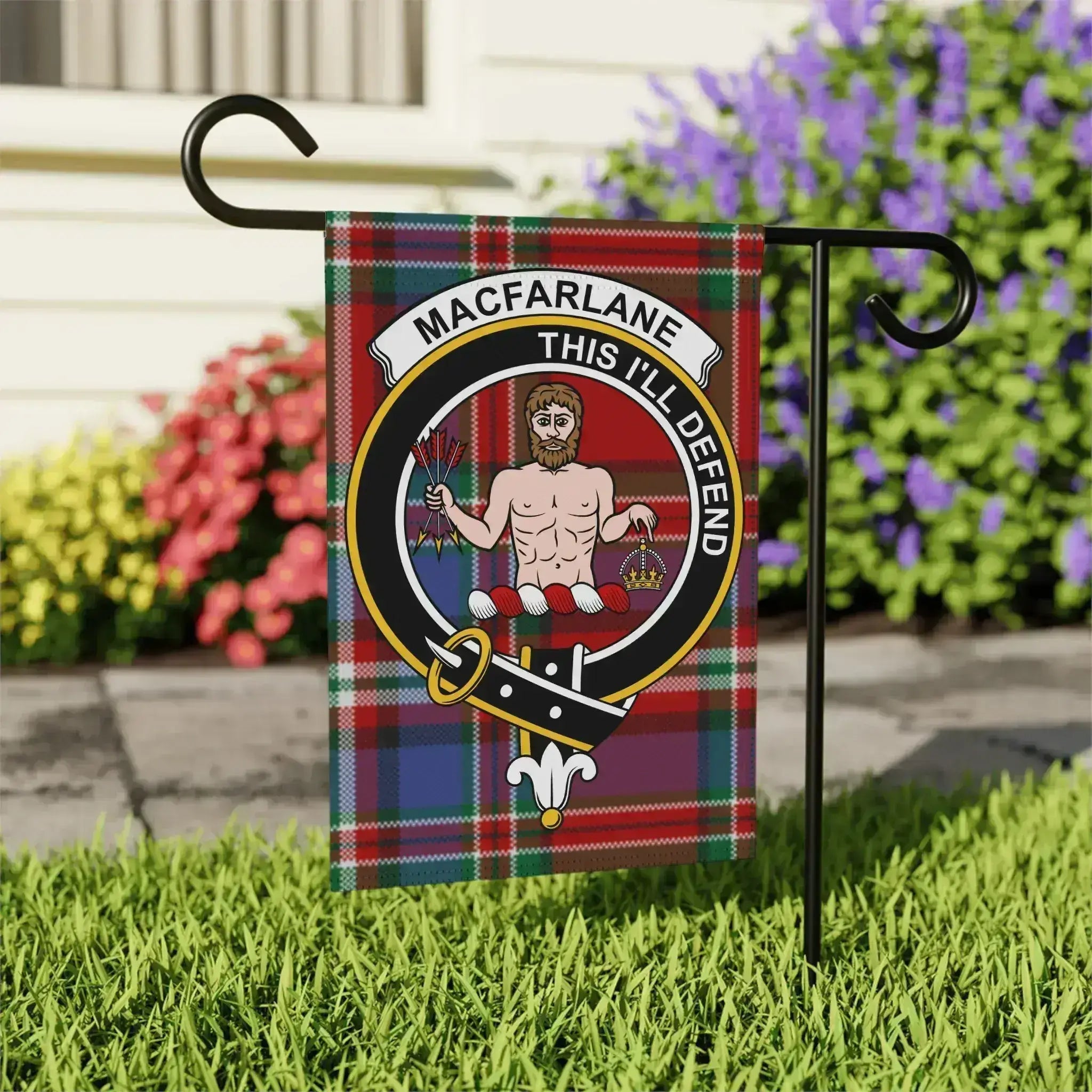 MacFarlane clan crest tartan garden flag 24x32 inches — decorative outdoor clan display