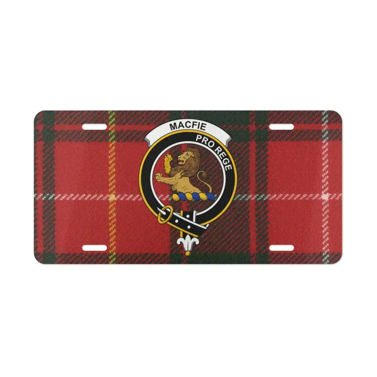 Red Tartan Macfie Pro Rege Design License Plate product type