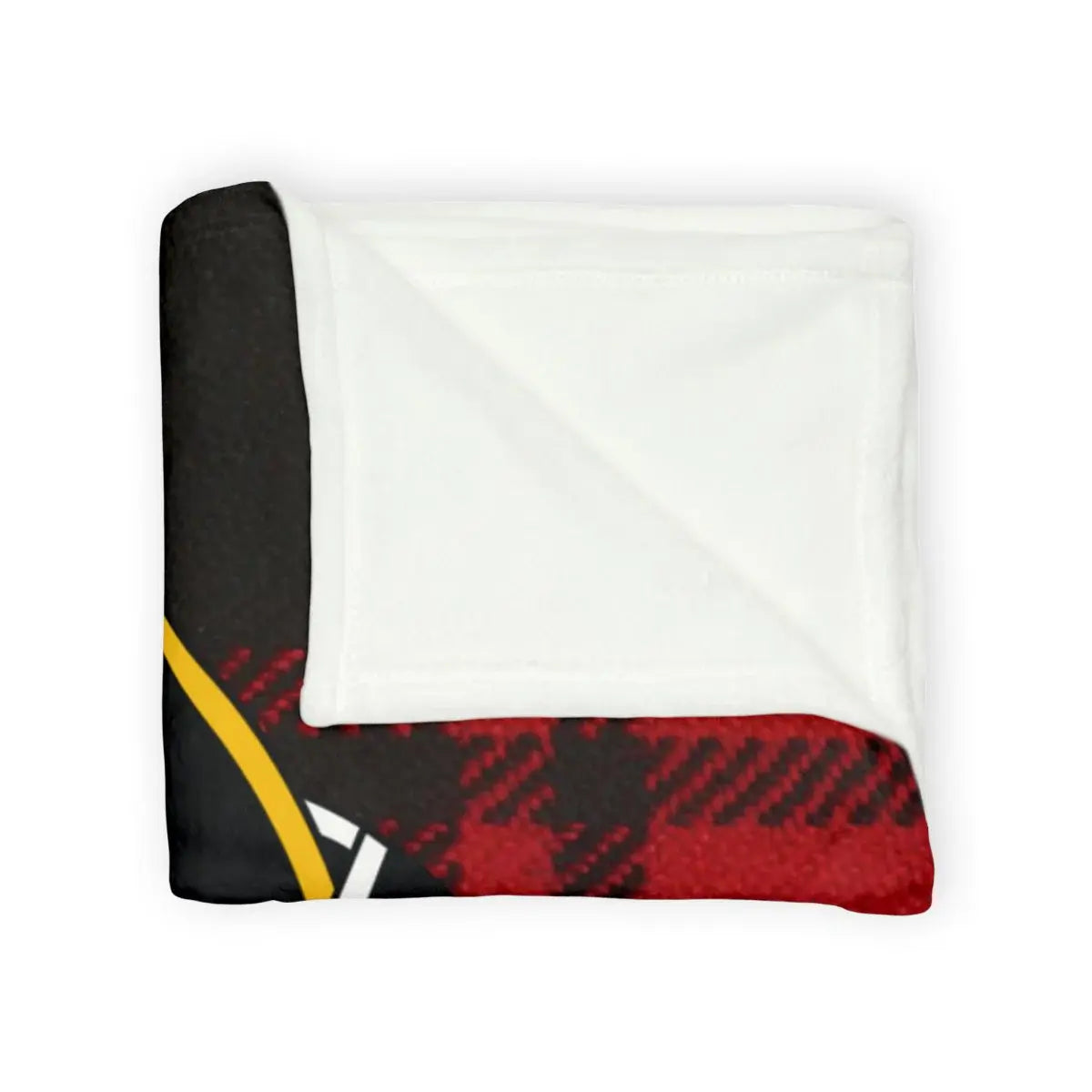 MacIver tartan throw showing red and black plaid crest print — soft polyester 50x60 blanket