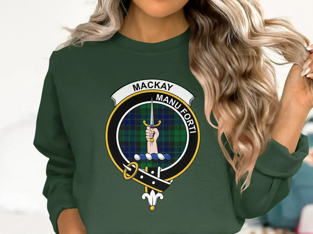 MacKay Manu Forti clan crest sweatshirt — heraldic design on fleece