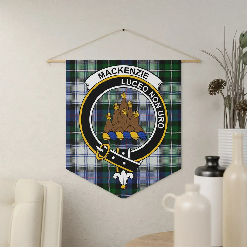 MacKenzie Luceo Non Uro tartan clan crest pennant 18x21 inches — polyester twill, wooden dowel